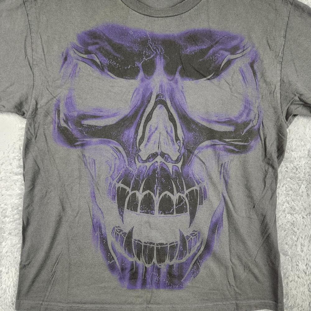 Vintage Skull Shirt Mens Large Gray Purple Graphic Gothic Horror Fang Deathcore